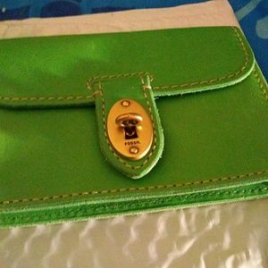 Fossil leather green wristlet